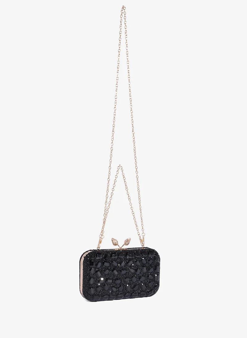 Ella Limited Edition Jewel Embellished Detail Gold Accent Clutch